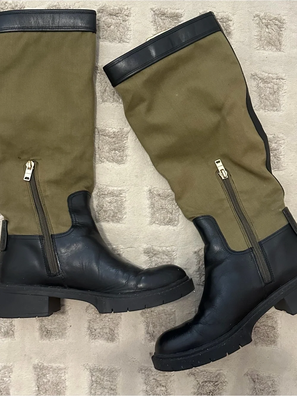 Coach Black Leather and Canvas Knee High Riding Boot